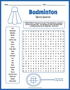 There the game was called “poona. . Badminton packet 2 word search answers